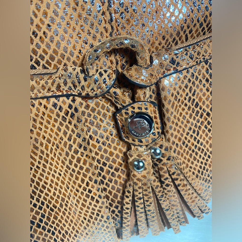 B Makowsky Reptile Print Leather Purse Tassels - Picture 13 of 16
